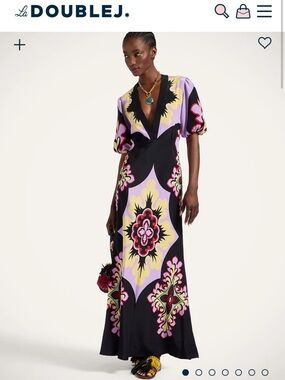 LA DoubleJ Black & Lilac V-Neck Printed Maxi Dress (Marlene)
